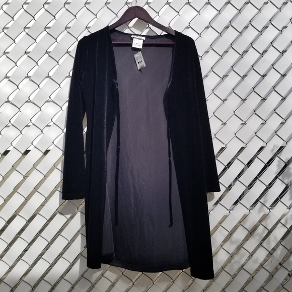 NWT M Studio vintage long black velvet front tie cardigan S - Picture 7 of 7